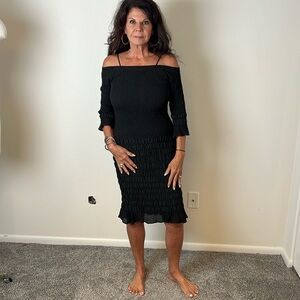 Figure flattering Designer off shoulder Black Dress